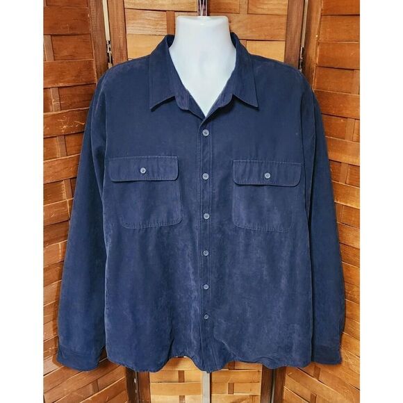 Knights Bridge Mens Size 2X XXL Long Sleeve Navy Blue Button Down Shirt Jacket - Picture 1 of 5